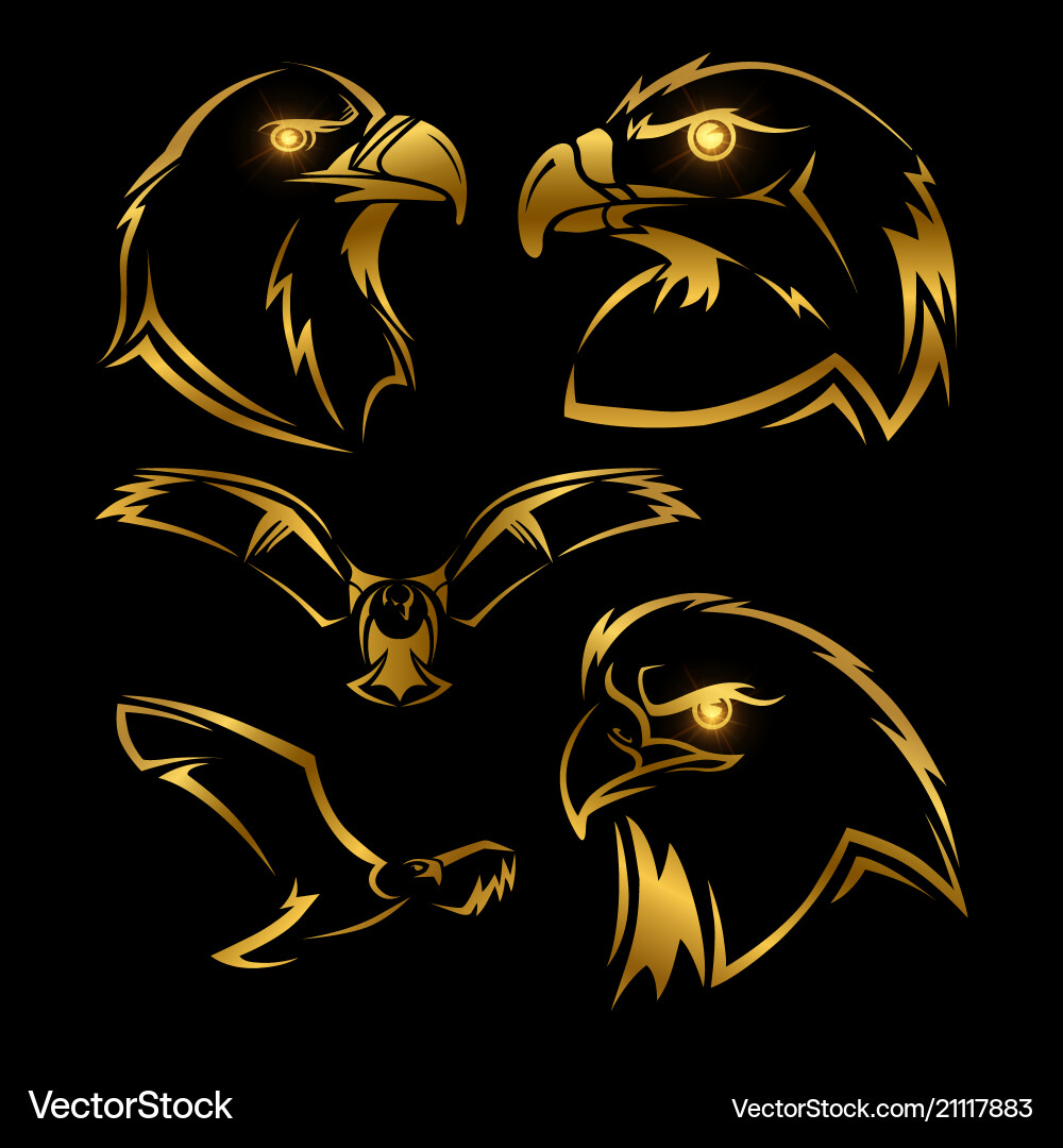 Golden eagle hawk mascots set Royalty Free Vector Image