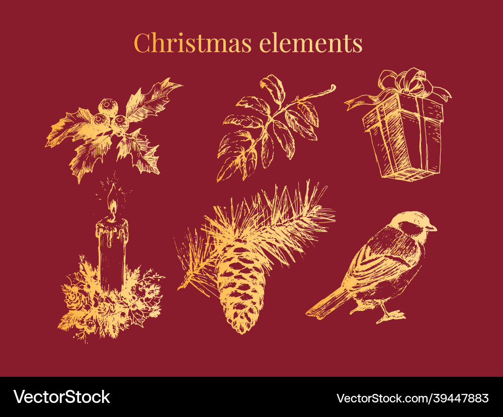 New year and christmas set sketch New year and christmas set sketch vector image