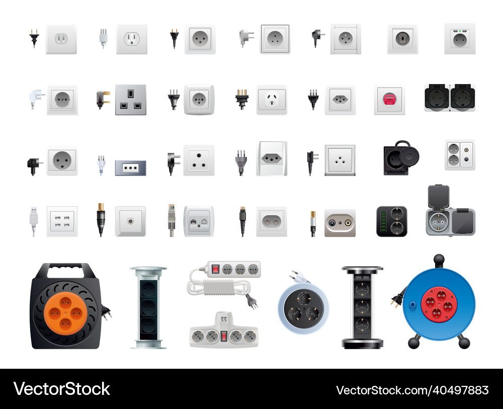 Set of sockets and adapters Set of sockets and adapters vector image