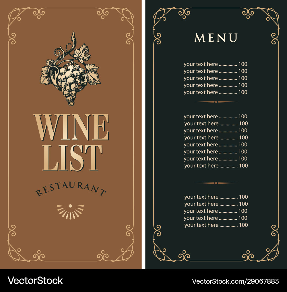 Wine menu with grape bunch and price list Wine menu with grape bunch and price list vector image