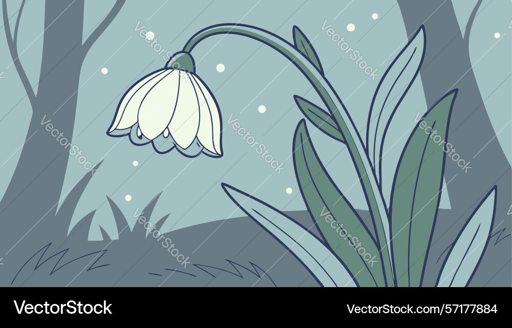 Bluebell-like flowers in a mystical forest Vector Image