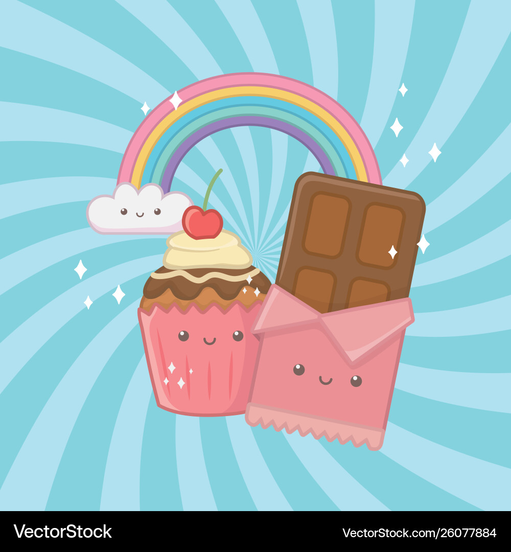 Kawaii Schokolade und Süßigkeiten Vektorbild