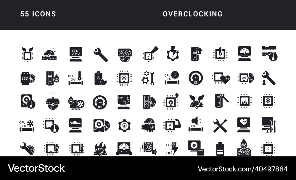 Set of simple icons overclocking Set of simple icons overclocking vector image