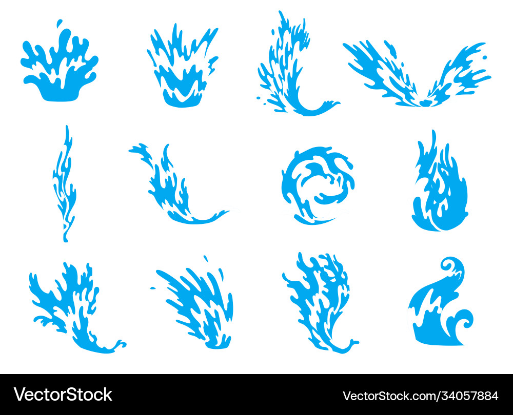 Water splash blue waves set wavy liquid Water splash blue waves set wavy liquid vector image