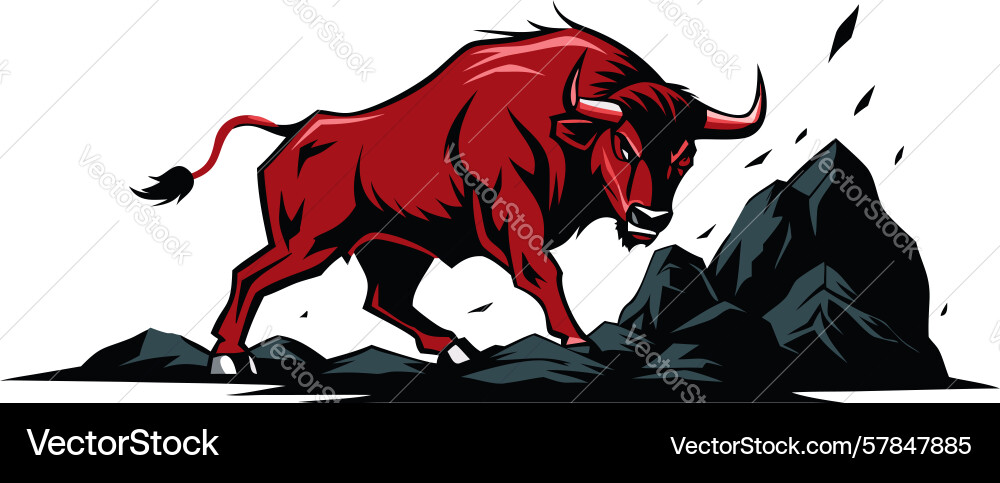 Charging red bull dynamic art design generative ai Vector Image