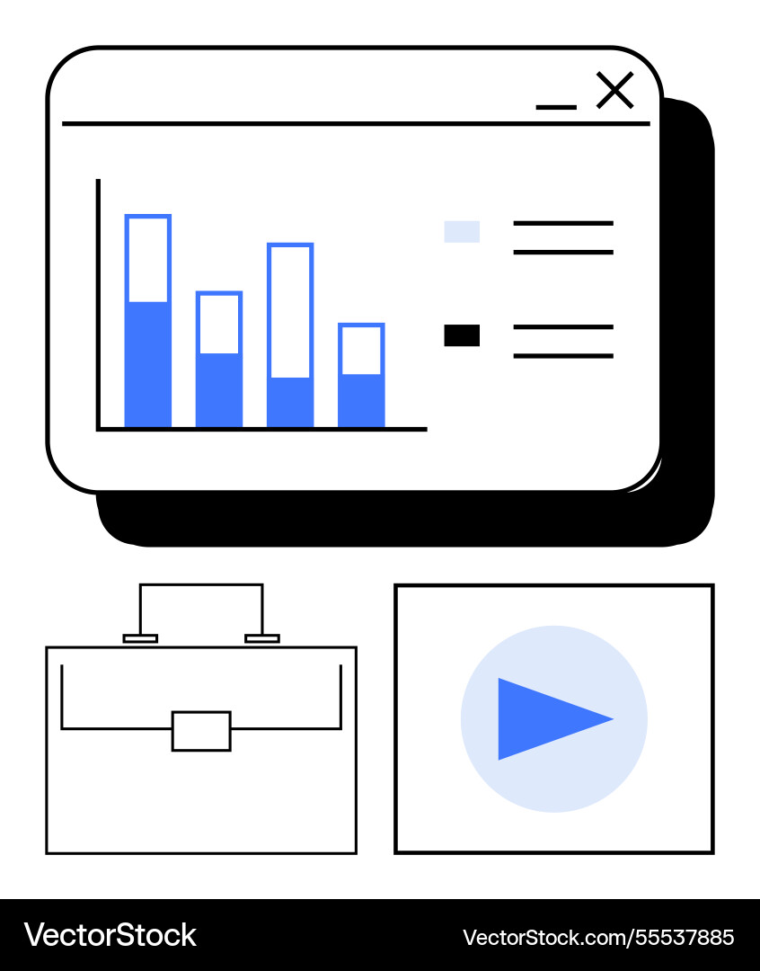 Data analytics dashboard with bar chart briefcase Data analytics dashboard with bar chart briefcase vector image