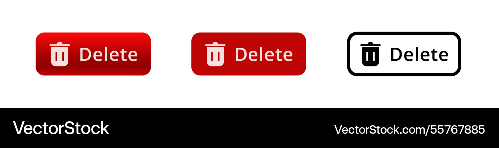 Different styles of delete buttons with red vector image