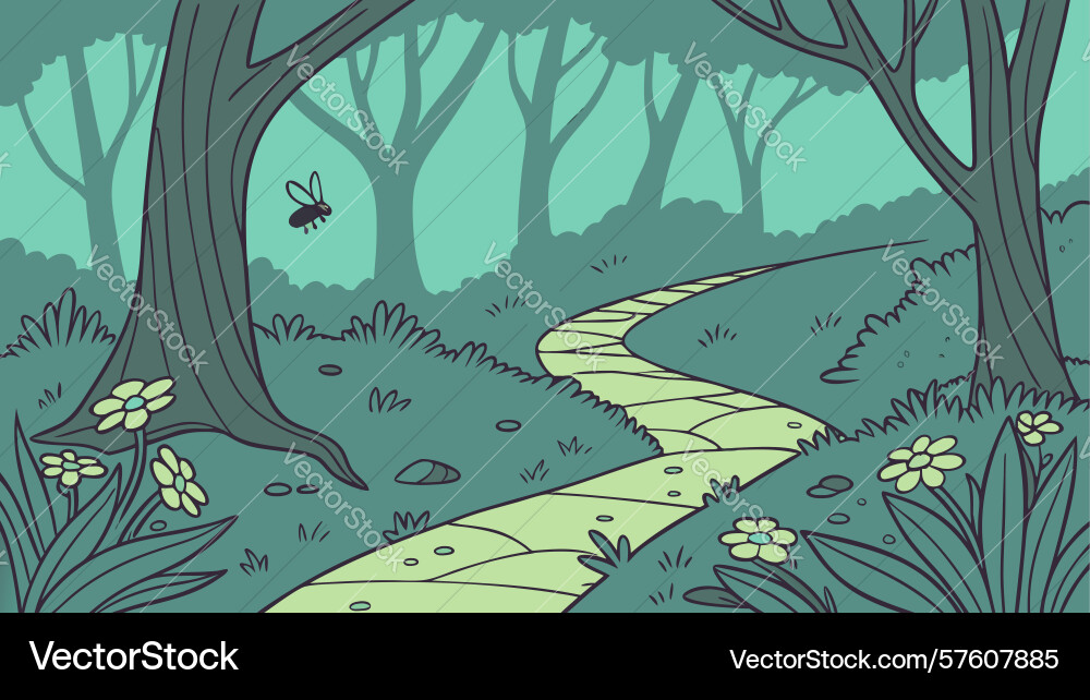 Enchanted forest path with trees design vector image