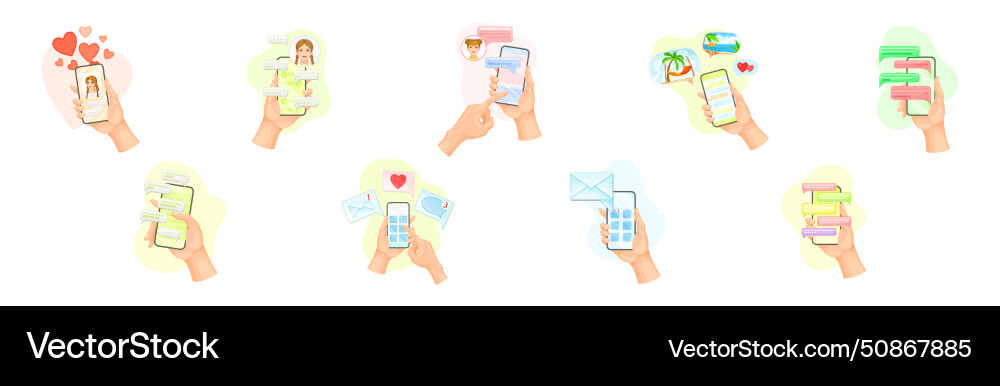 Hand with smartphone device use chat app have vector image