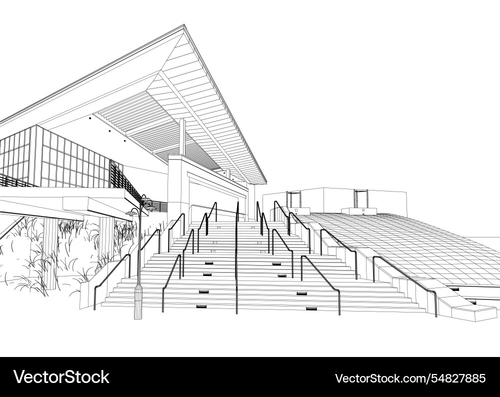 Outline of a large staircase and building from Vector Image
