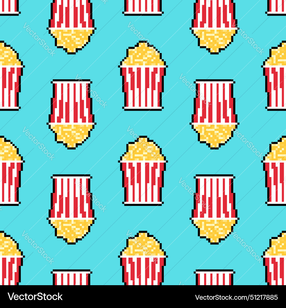 Popcorn pixel art pattern seamless 8 bit Popcorn pixel art pattern seamless 8 bit vector image
