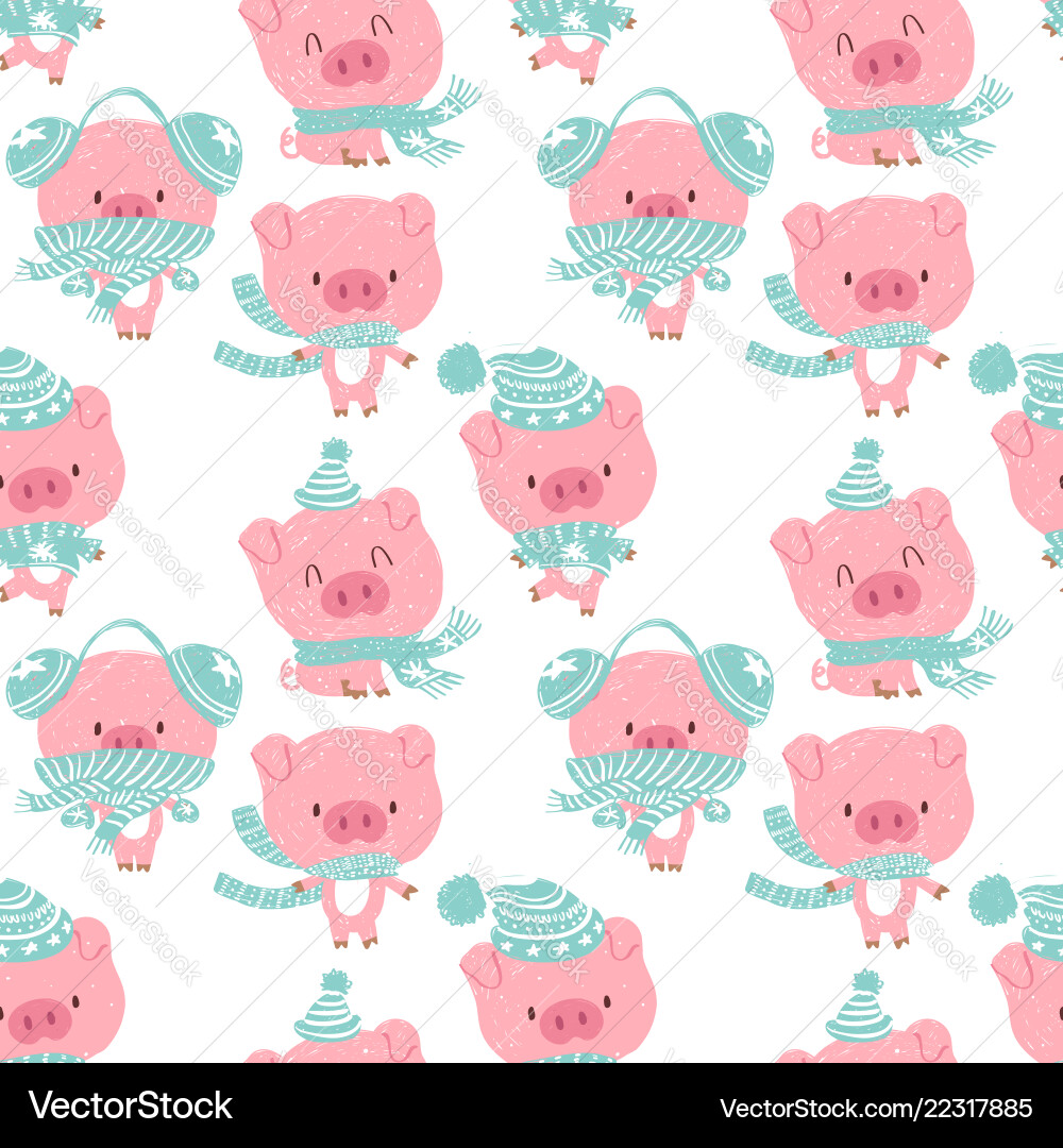 Seamless cute celebrated baby pig blue pastel cart Seamless cute celebrated baby pig blue pastel cart vector image
