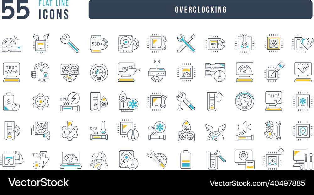 Set of linear icons overclocking vector image