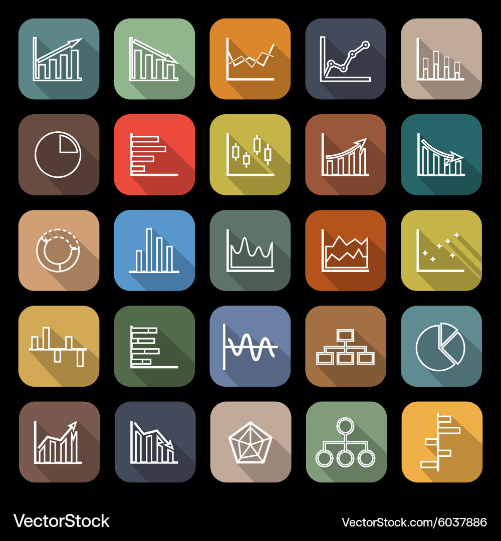 Line Graph Icons with Shadow Vector Image