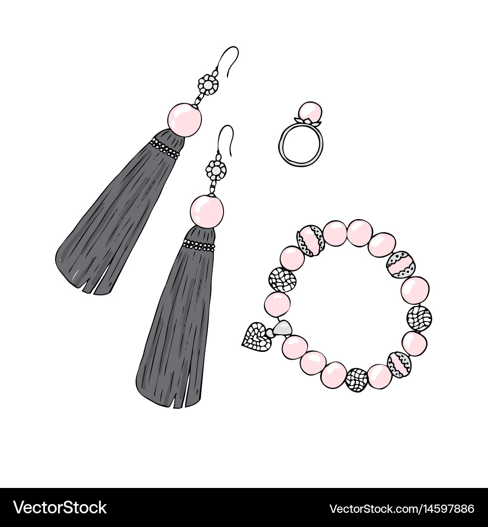Pink Pearl Jewelry Set vector image