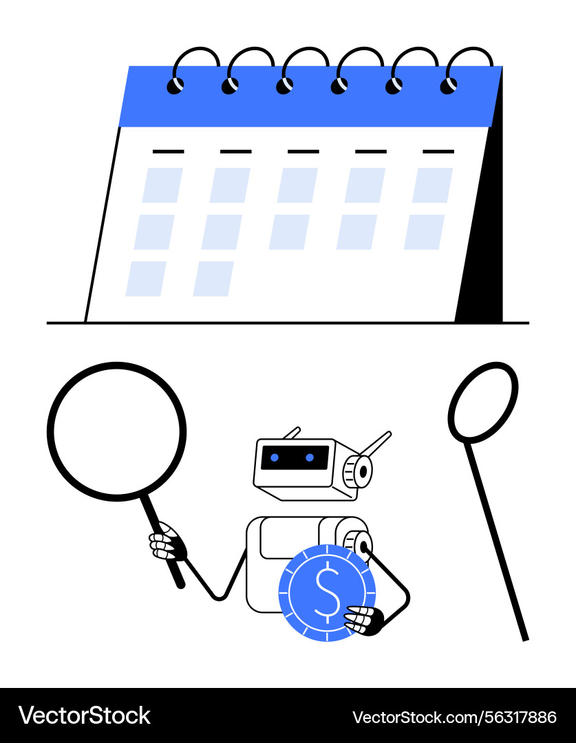 Robot Analyzing Data on Calendar vector image