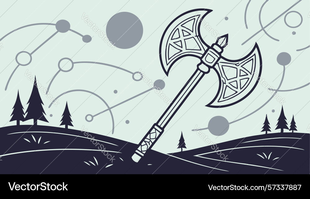 Battle axe with abstract digital background vector image