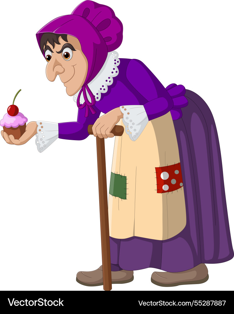 Cartoon alte arme Dame hält Cupcake Cartoon alte arme Dame hält Cupcake vektorbild