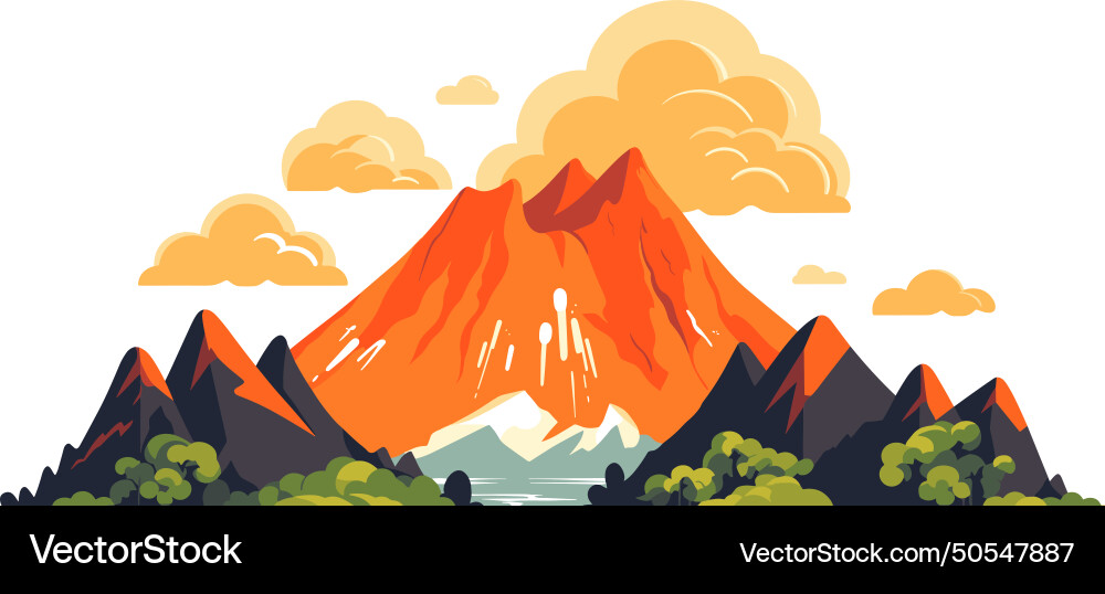 Erupting volcano lava flow scenic landscape Vector Image