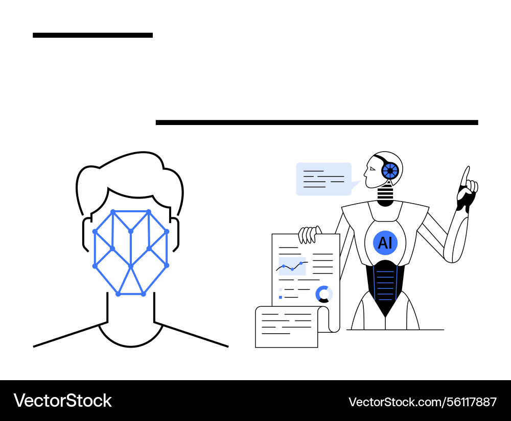 Facial recognition and ai robot analyzing data Facial recognition and ai robot analyzing data vector image