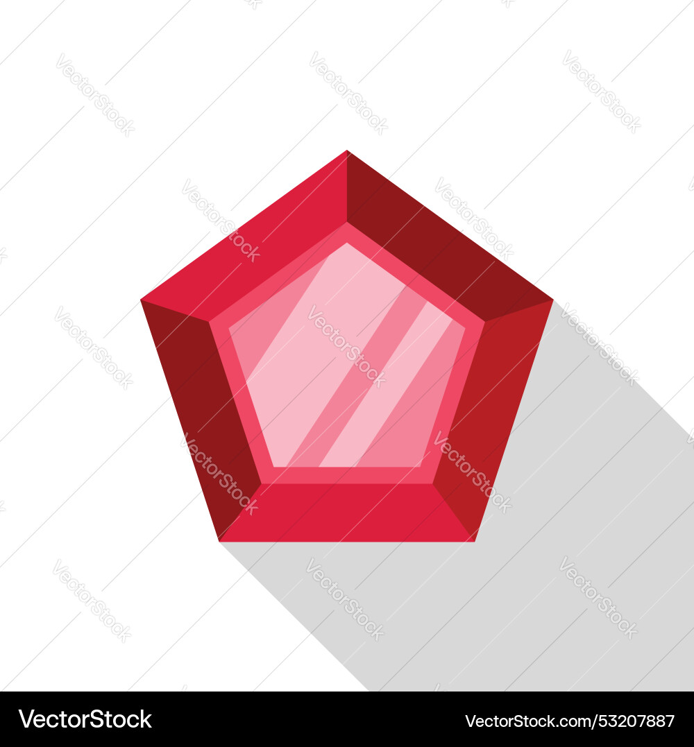Red ruby pentagon shape reflecting light with long vector image