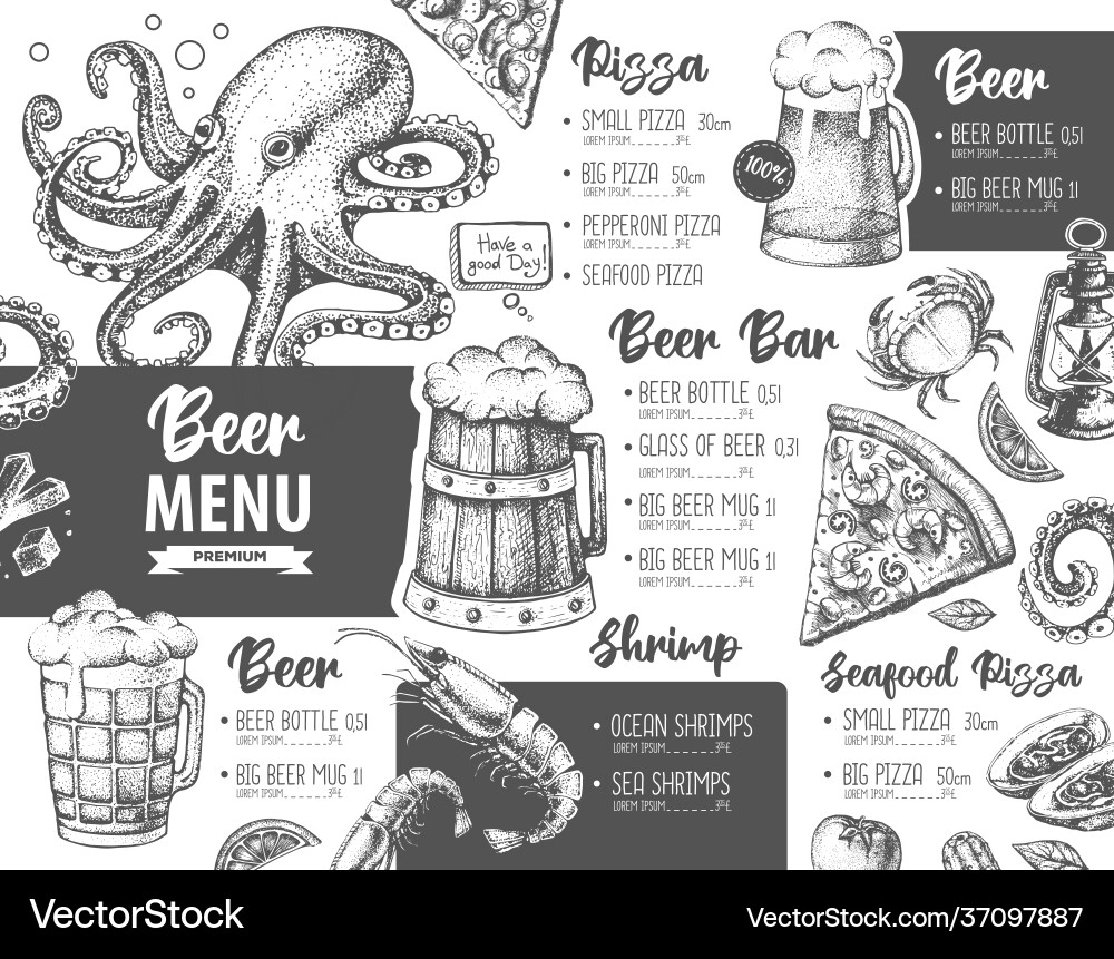 Restaurant beer menu design Royalty Free Vector Image