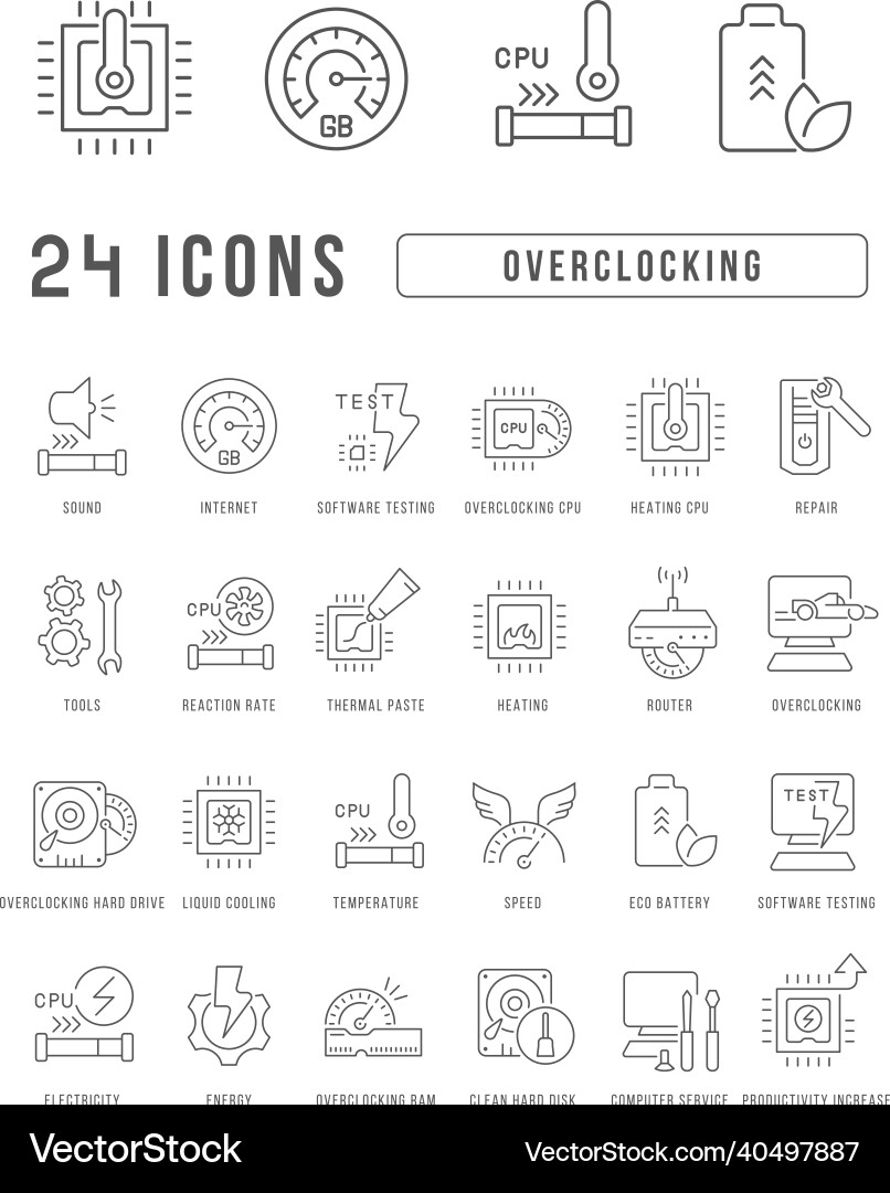 Set of linear icons overclocking Set of linear icons overclocking Vector Image