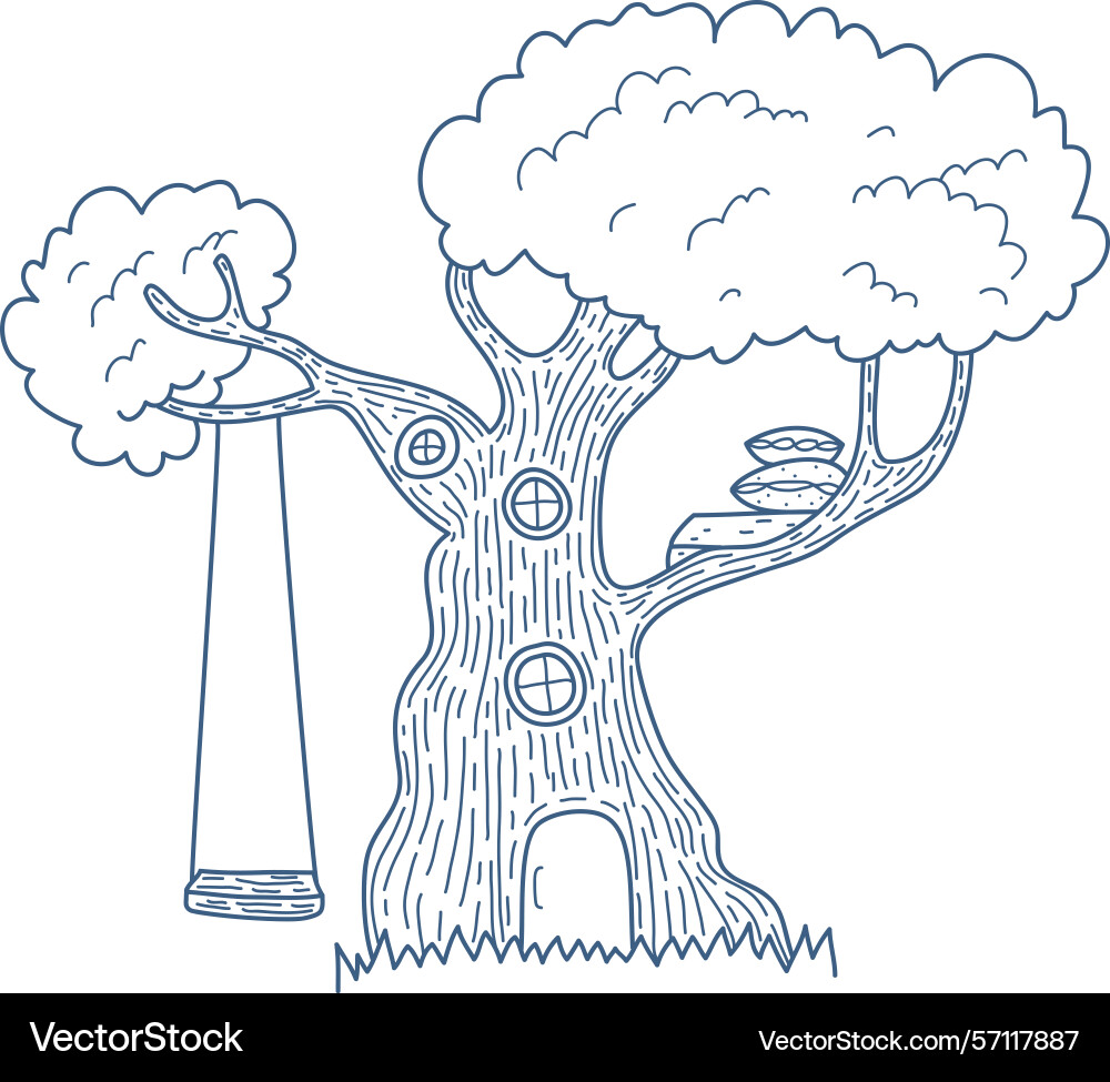 Treehouse with swing sketch Vector Image