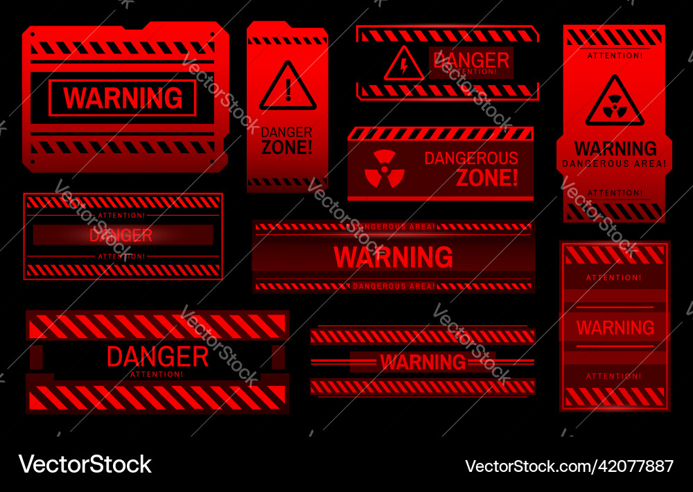 Warning attention alert and caution red signs Warning attention alert and caution red signs vector image