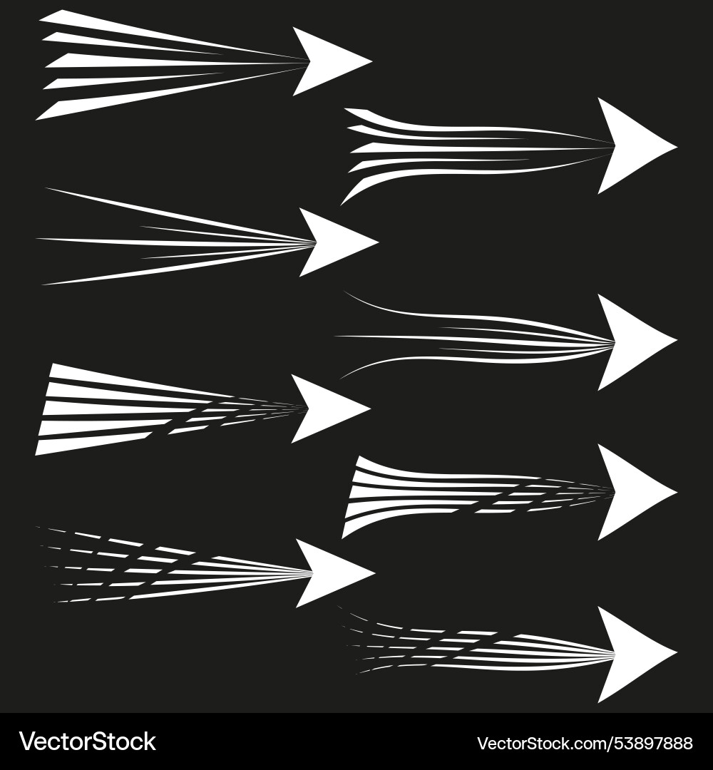Dynamic white arrows with motion lines on a black Vector Image