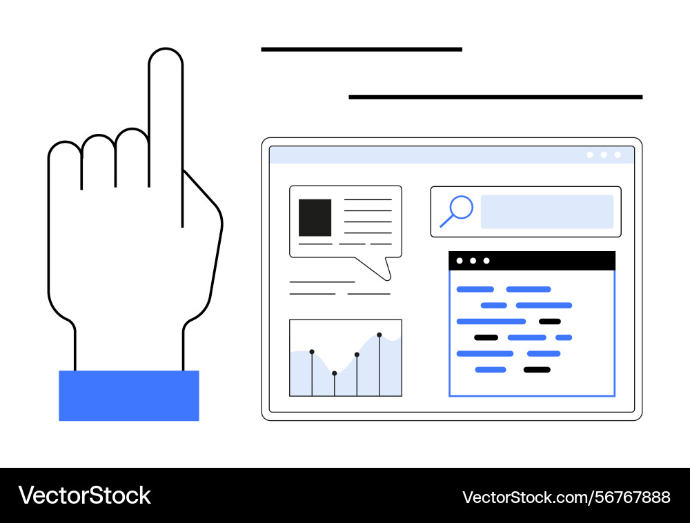 Hand gesture interacting with a digital interface Vector Image