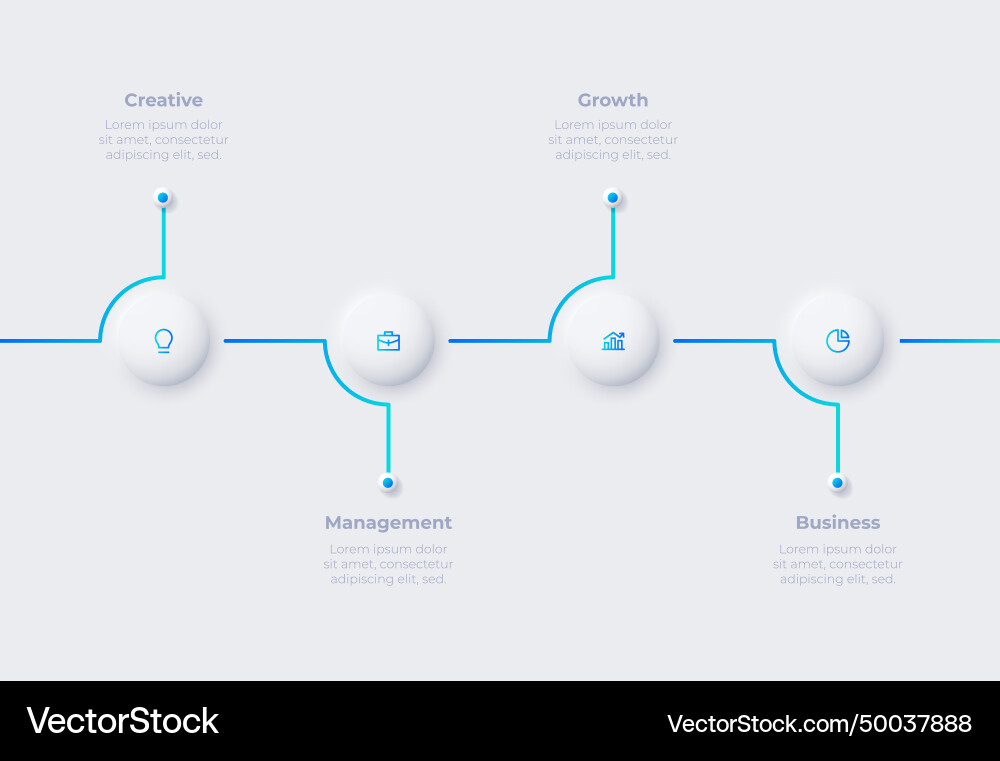 Neumorphism concept of development process with 4 Neumorphism concept of development process with 4 Vector Image