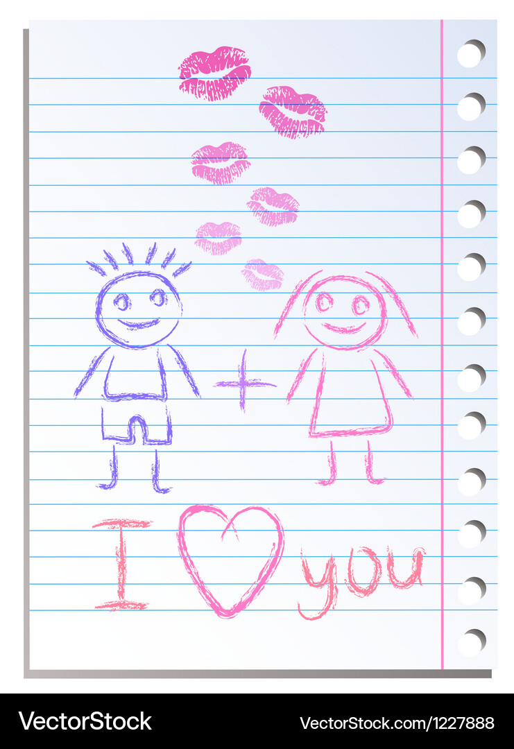 Notebook paper sheet with lips imprint Vector Image