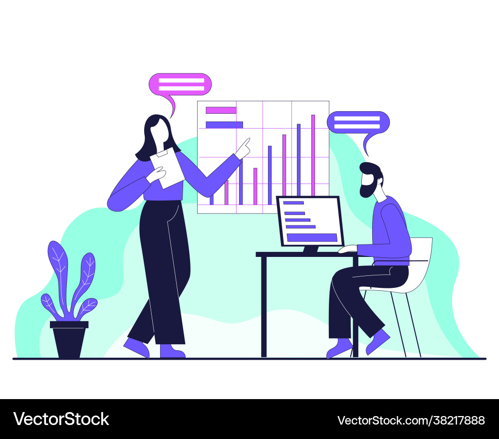 Office teamwork people working at computers Vector Image