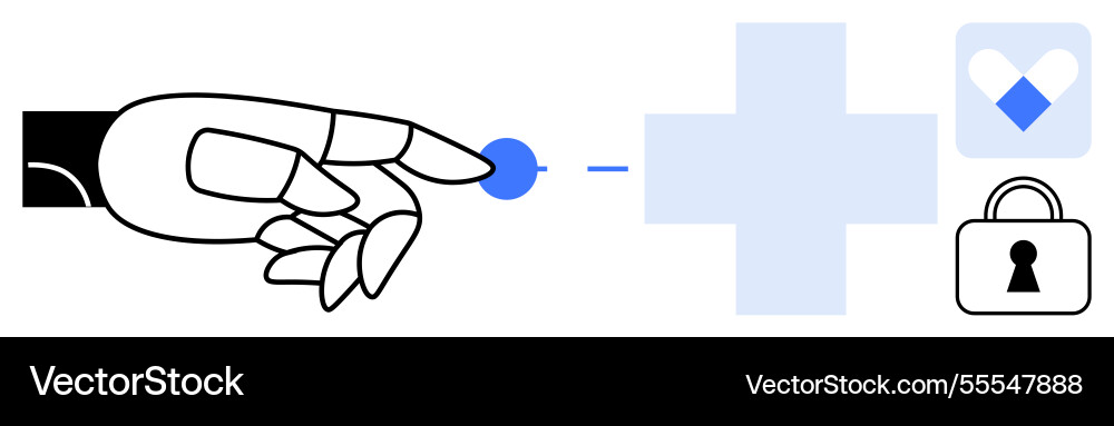 Robot hand interacting with technology reflecting Robot hand interacting with technology reflecting vector image
