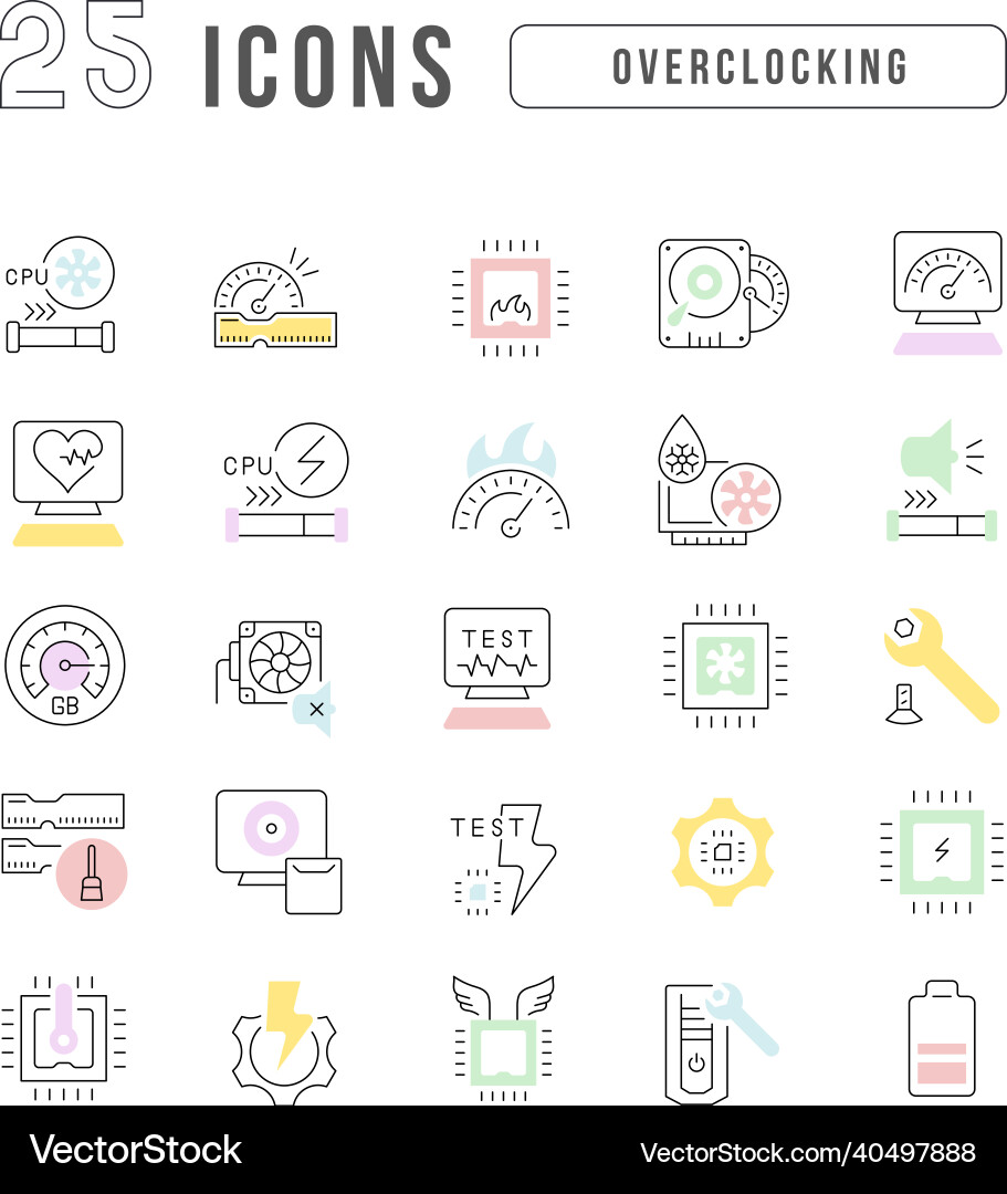 Set of linear icons overclocking Set of linear icons overclocking vector image