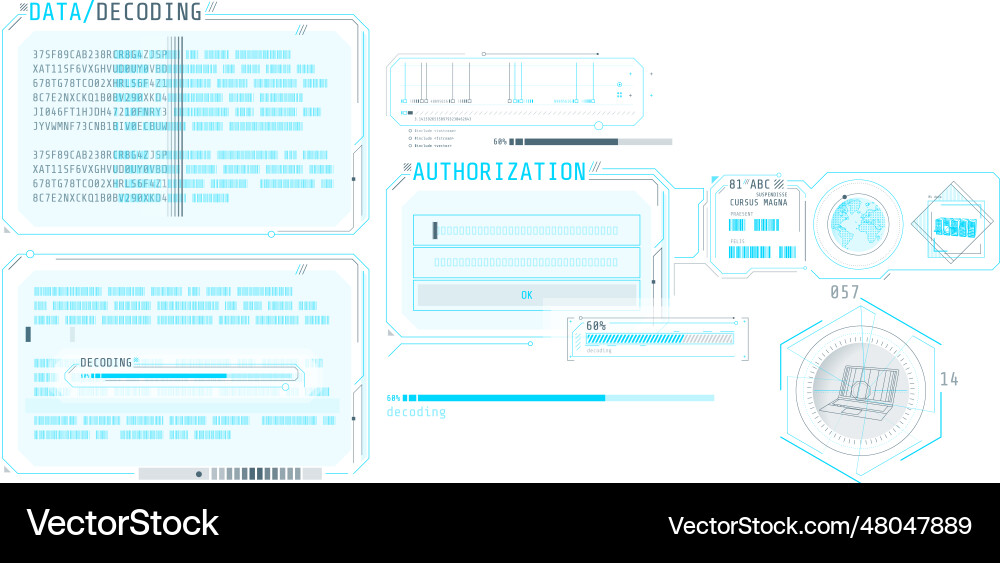 Data decoding program screen with authorization Data decoding program screen with authorization vector image
