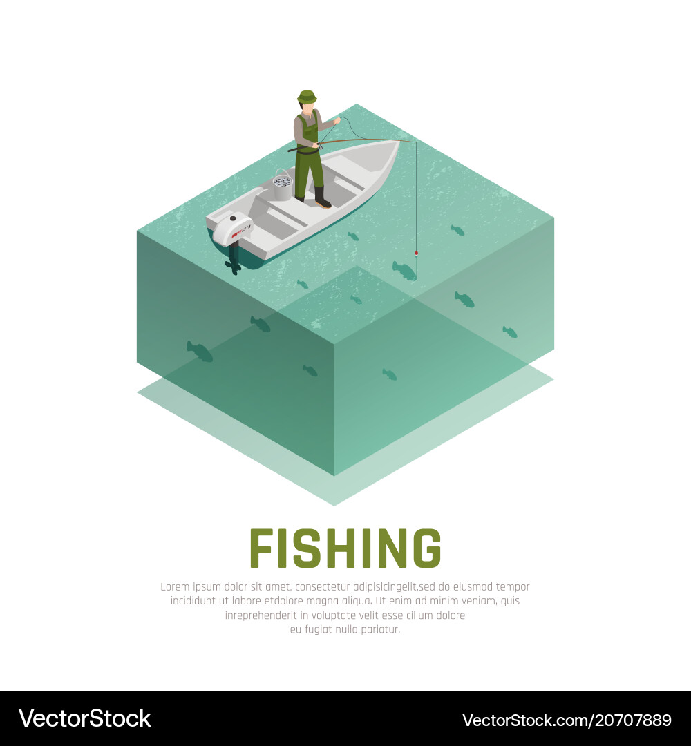 Fishing alone isometric background Royalty Free Vector Image