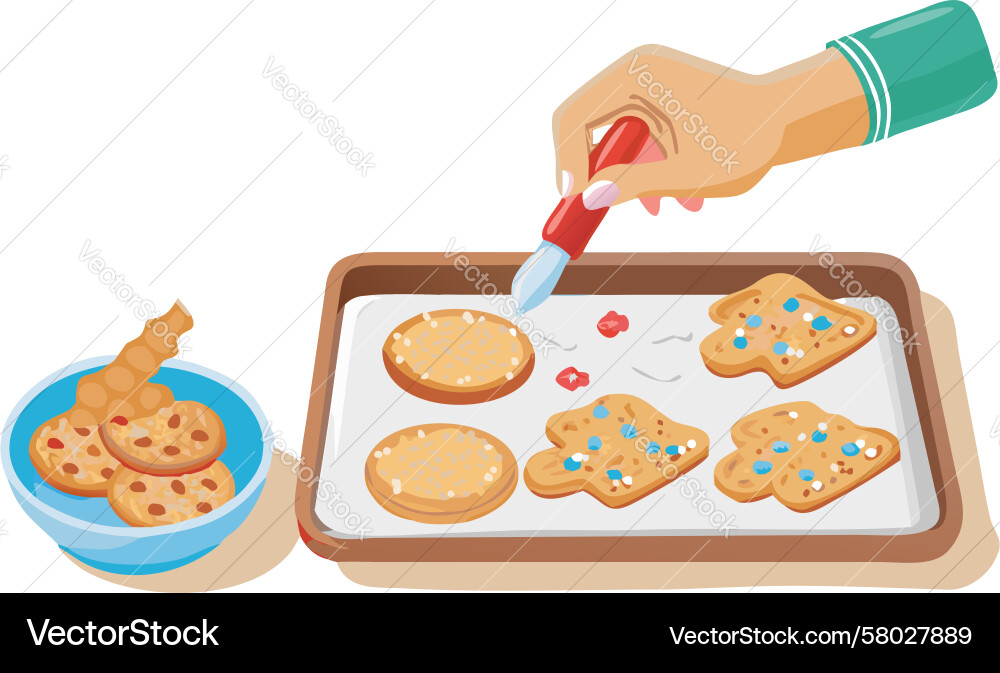 Hands Adding Cookies to Sheet Vector Image