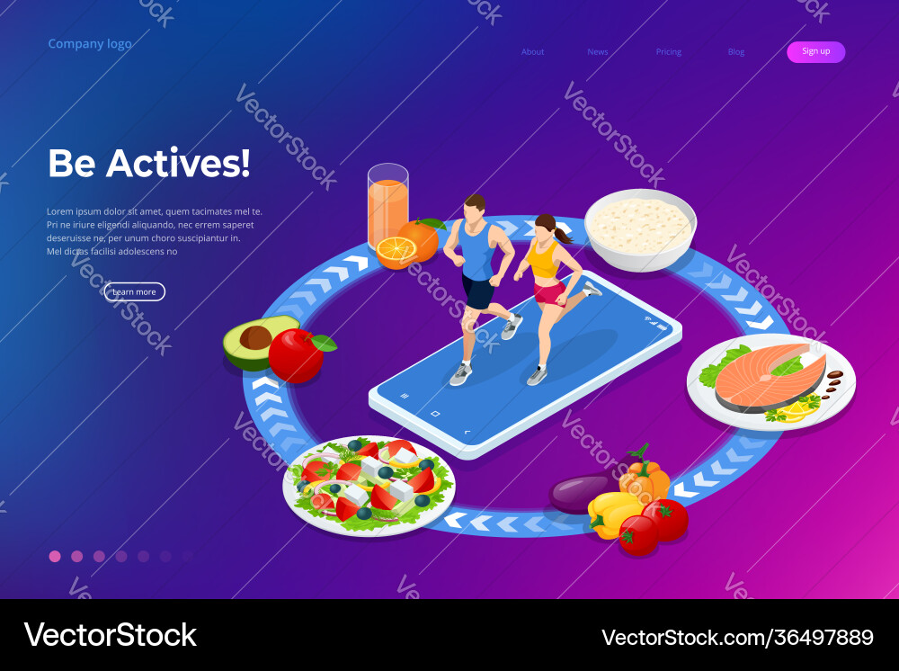 Isometric healthy food and diet planning concept Isometric healthy food and diet planning concept vector image