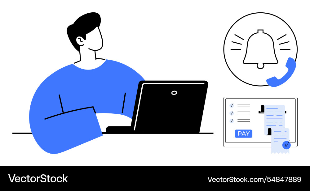 Man using laptop for online task management Man using laptop for online task management vector image