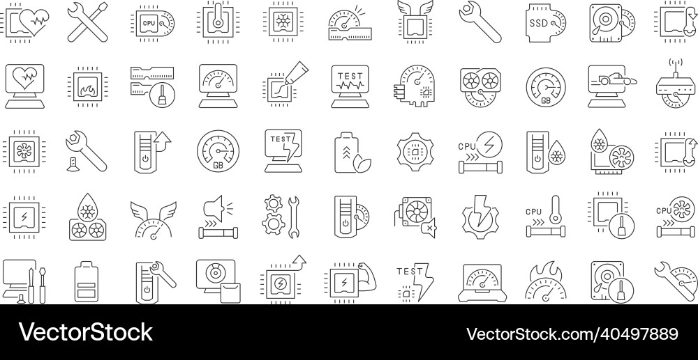 Set of linear icons overclocking Set of linear icons overclocking vector image