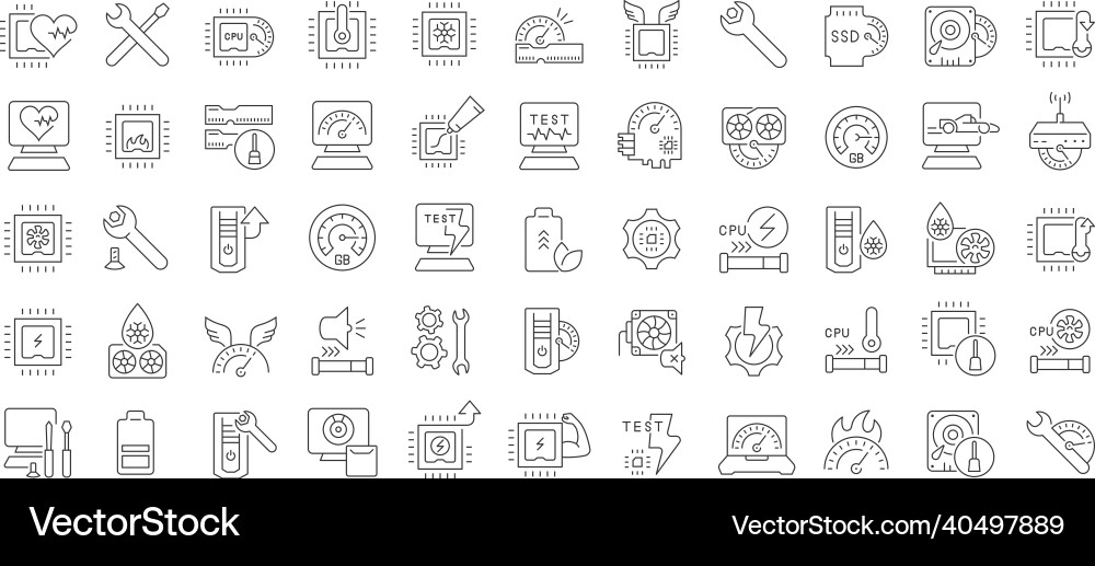 Set of linear icons overclocking vector image