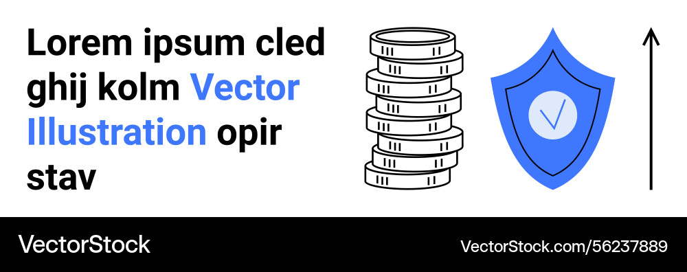Stack of coins with shield and upward arrow Stack of coins with shield and upward arrow vector image