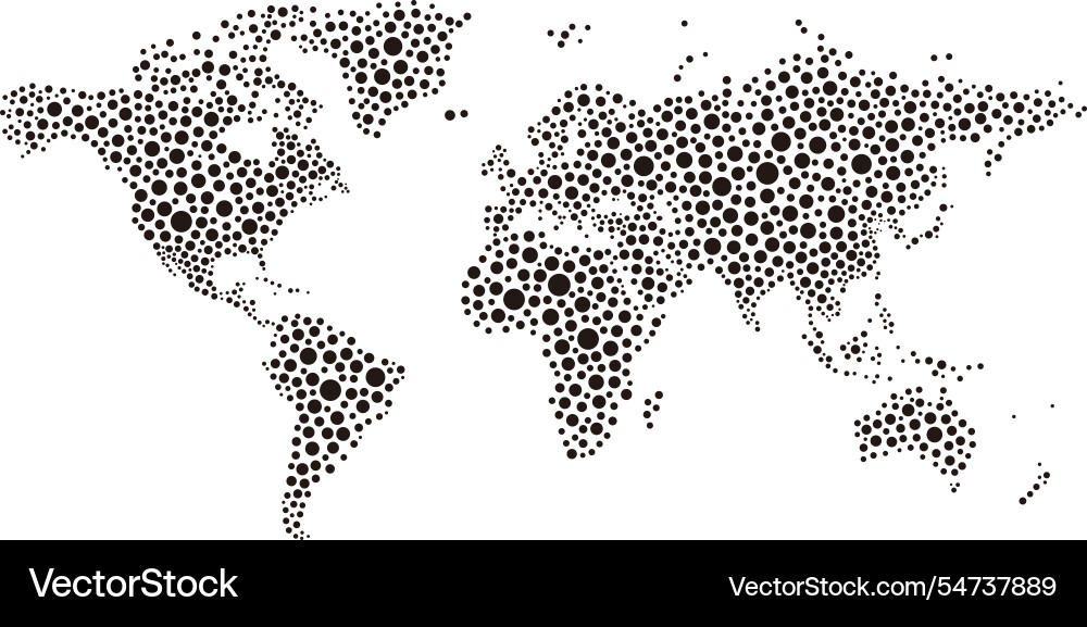 World map composed of different sizes polka dots World map composed of different sizes polka dots vector image