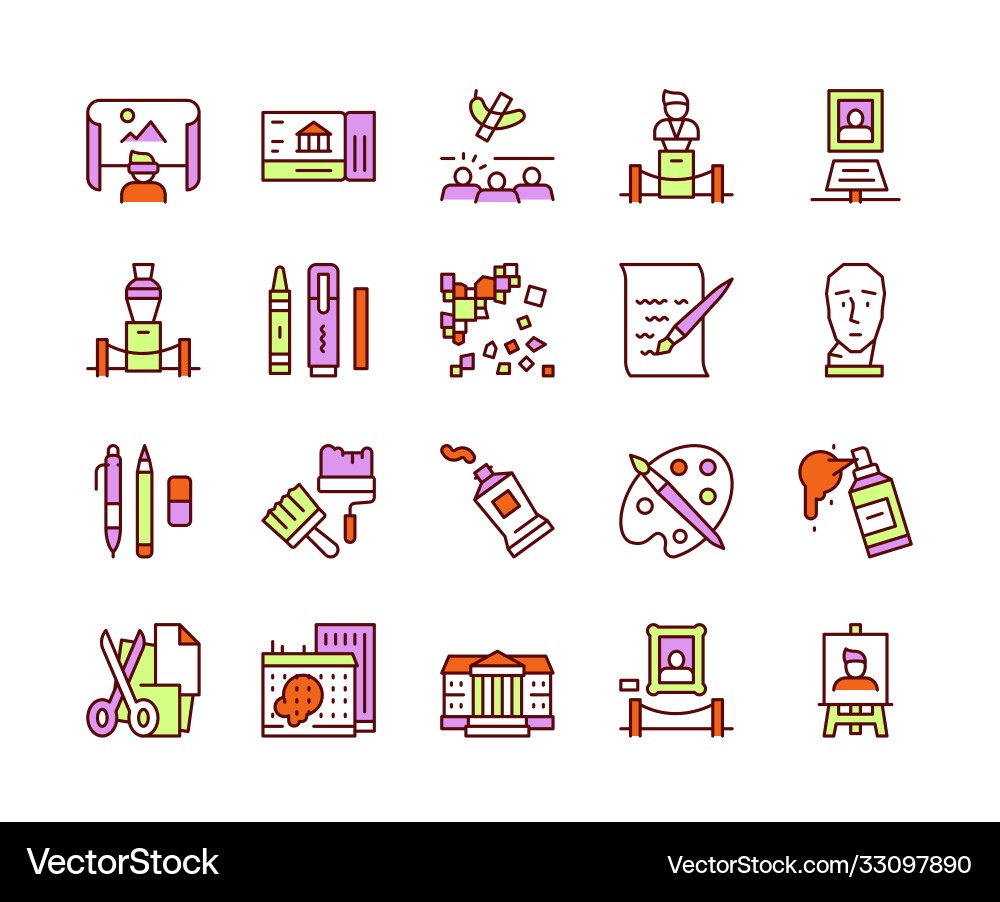 Art color linear icon set editable stroke vector image