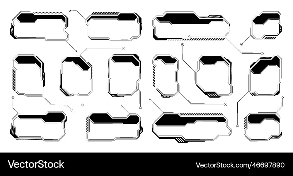 Black futuristic hud or ui elements sci-fi user vector image