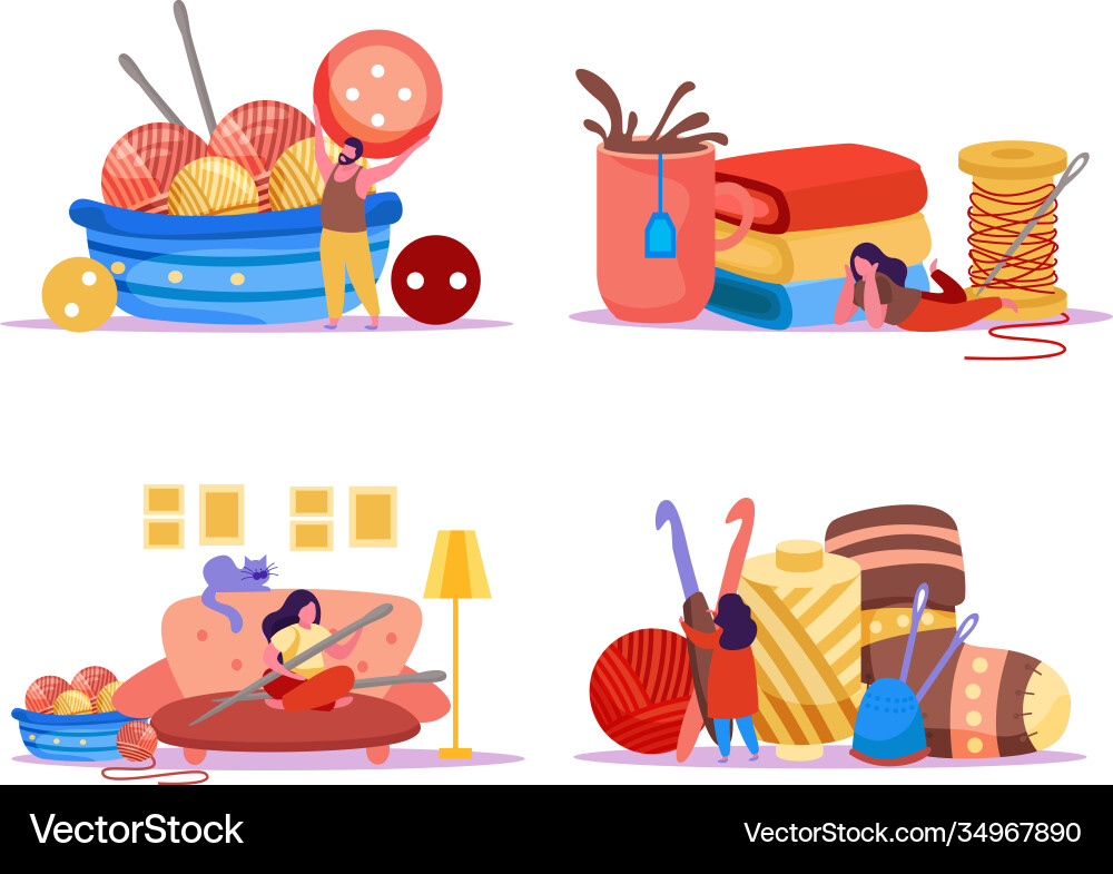 Knitting flat compositions set Royalty Free Vector Image