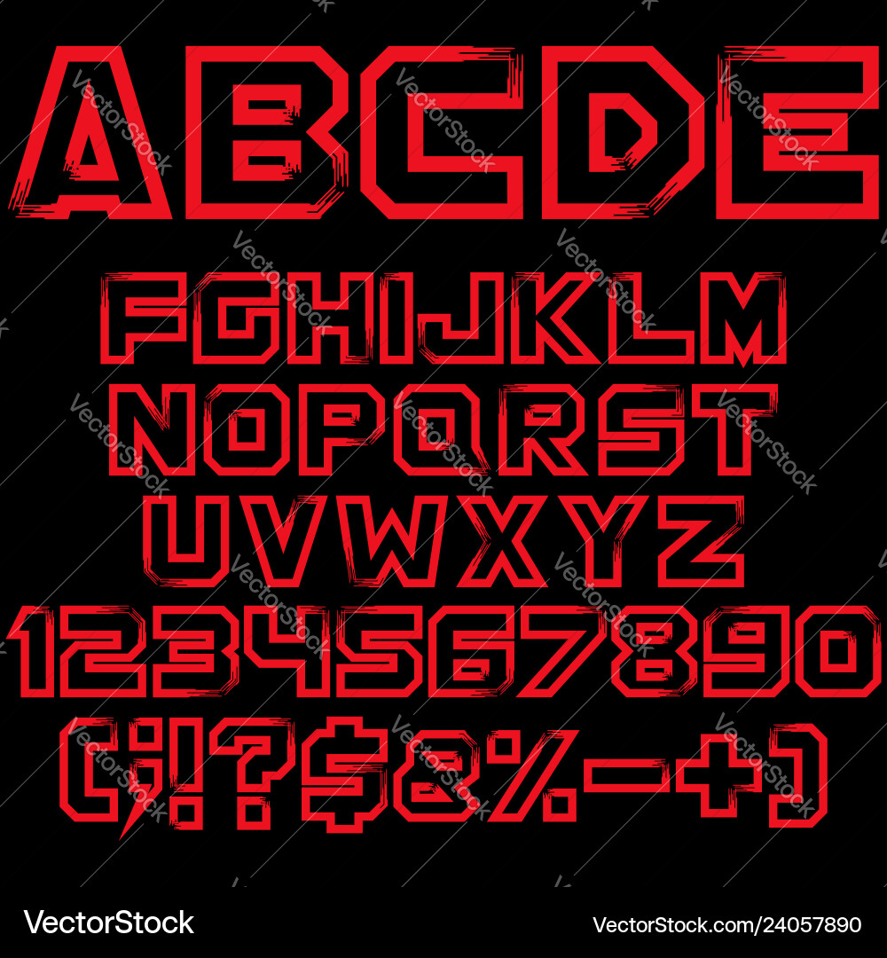 Red alphabet numbers and signs isolated objects vector image