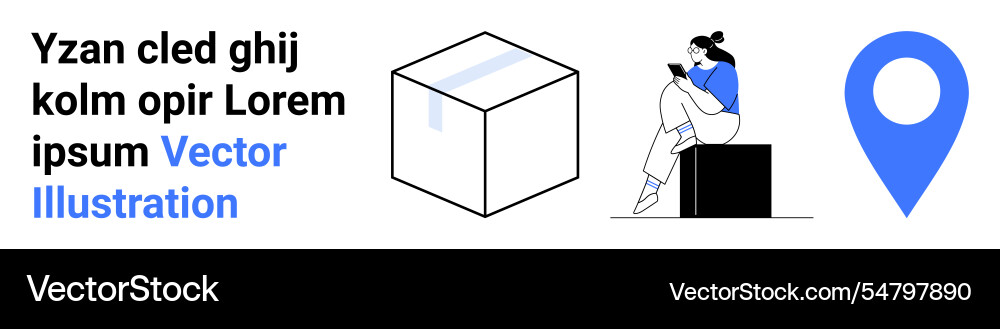 User reading on mobile device near cube and map User reading on mobile device near cube and map vector image